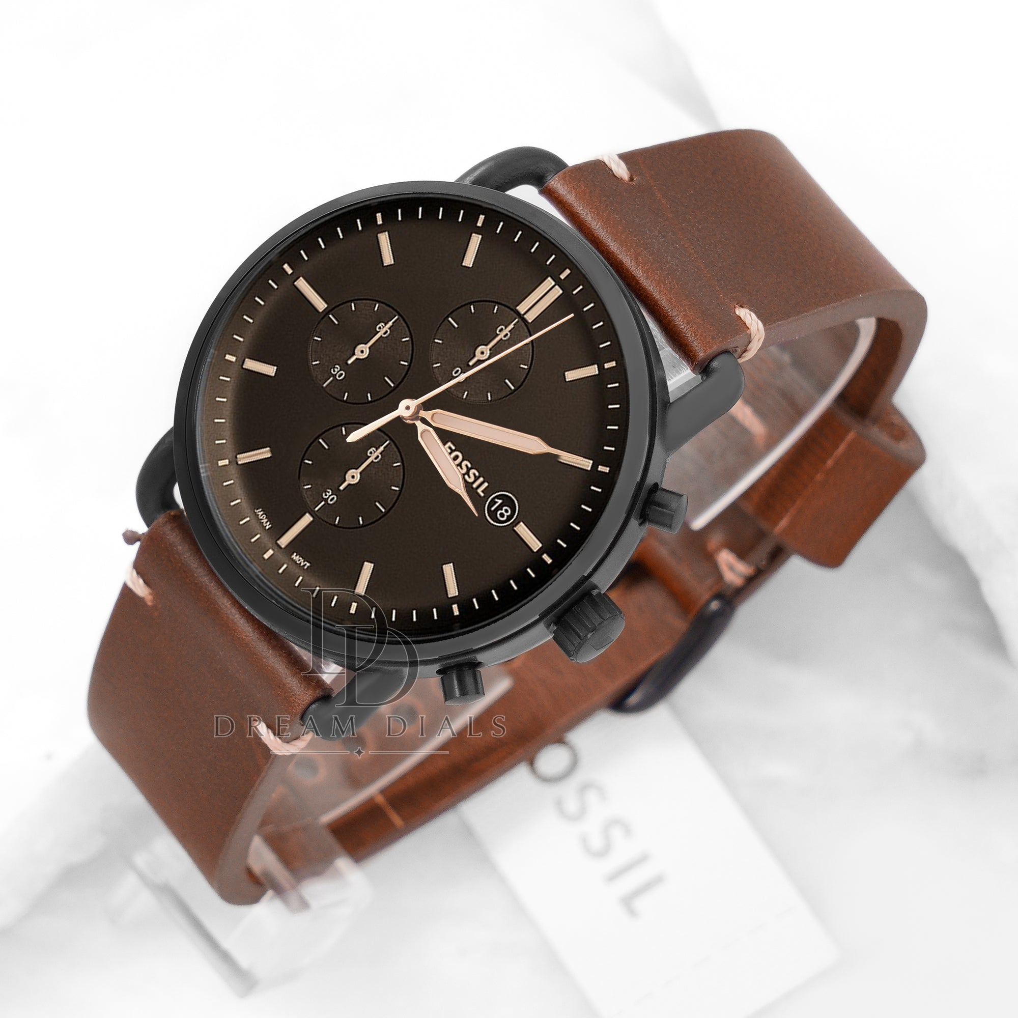 Fossil Commuter Brown Leather Strap Brown Dial Chronograph Watch for Gents FS5403