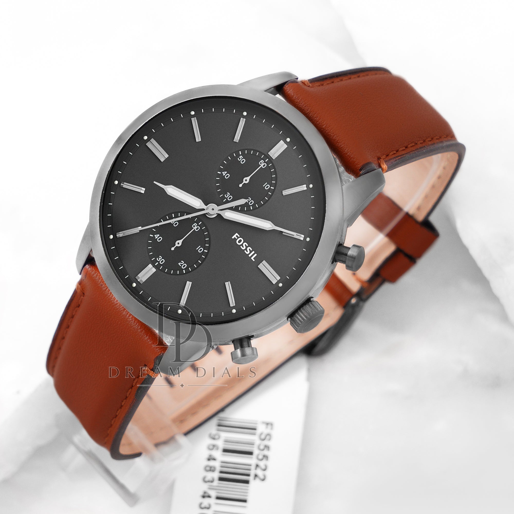 Fossil Townsman Amber Leather Strap Gray Dial Chronograph Watch for Men FS5522