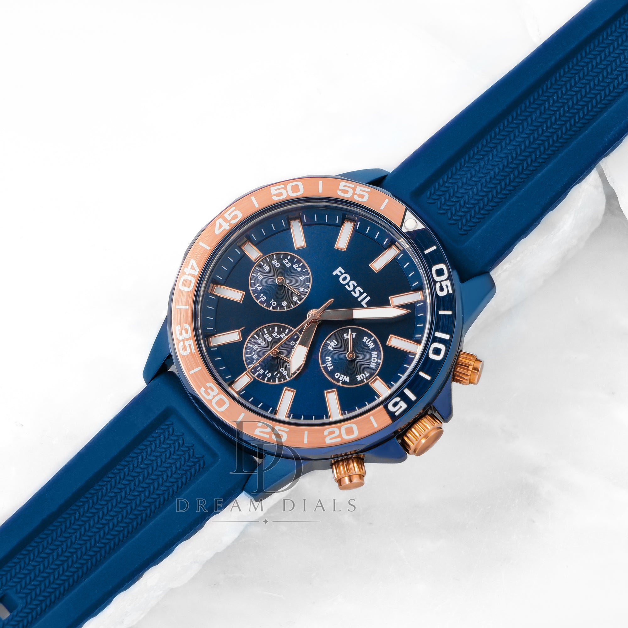 Fossil Bannon Multifunction Blue Silicone Strap Blue Dial Chronograph Watch for Men - BQ2498