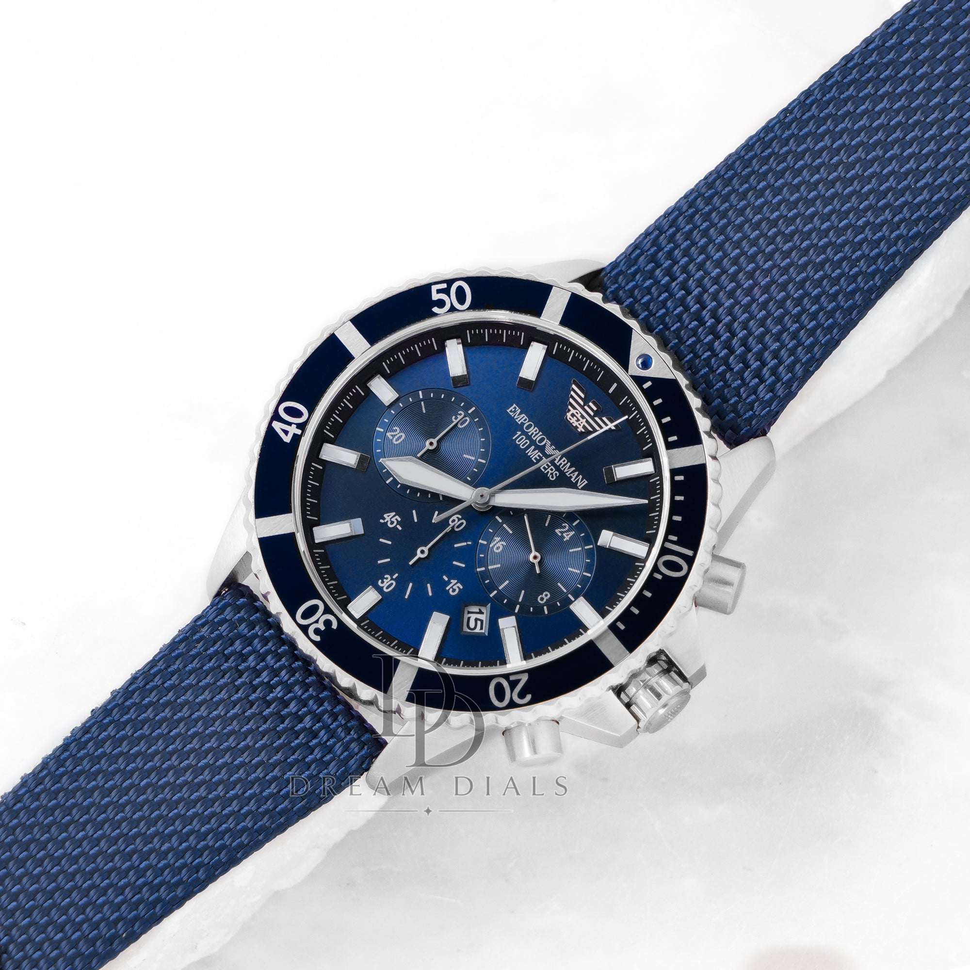 Emporio Armani Men’s Quartz Blue Fiber Strap Blue Dial 43mm Watch AR11588
