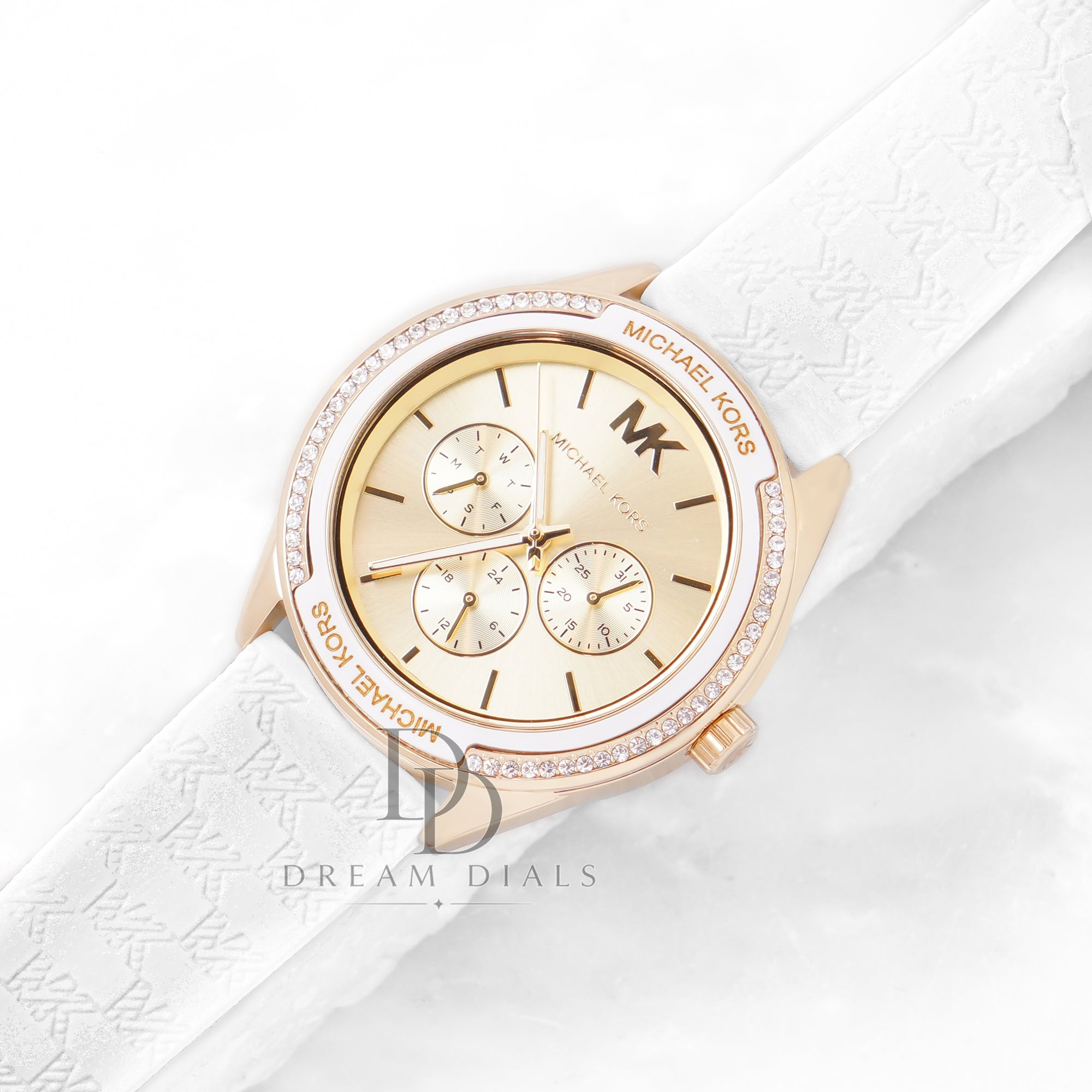Michael Kors Women’s Quartz White Silicone Strap Gold Dial 40mm Watch MK7267