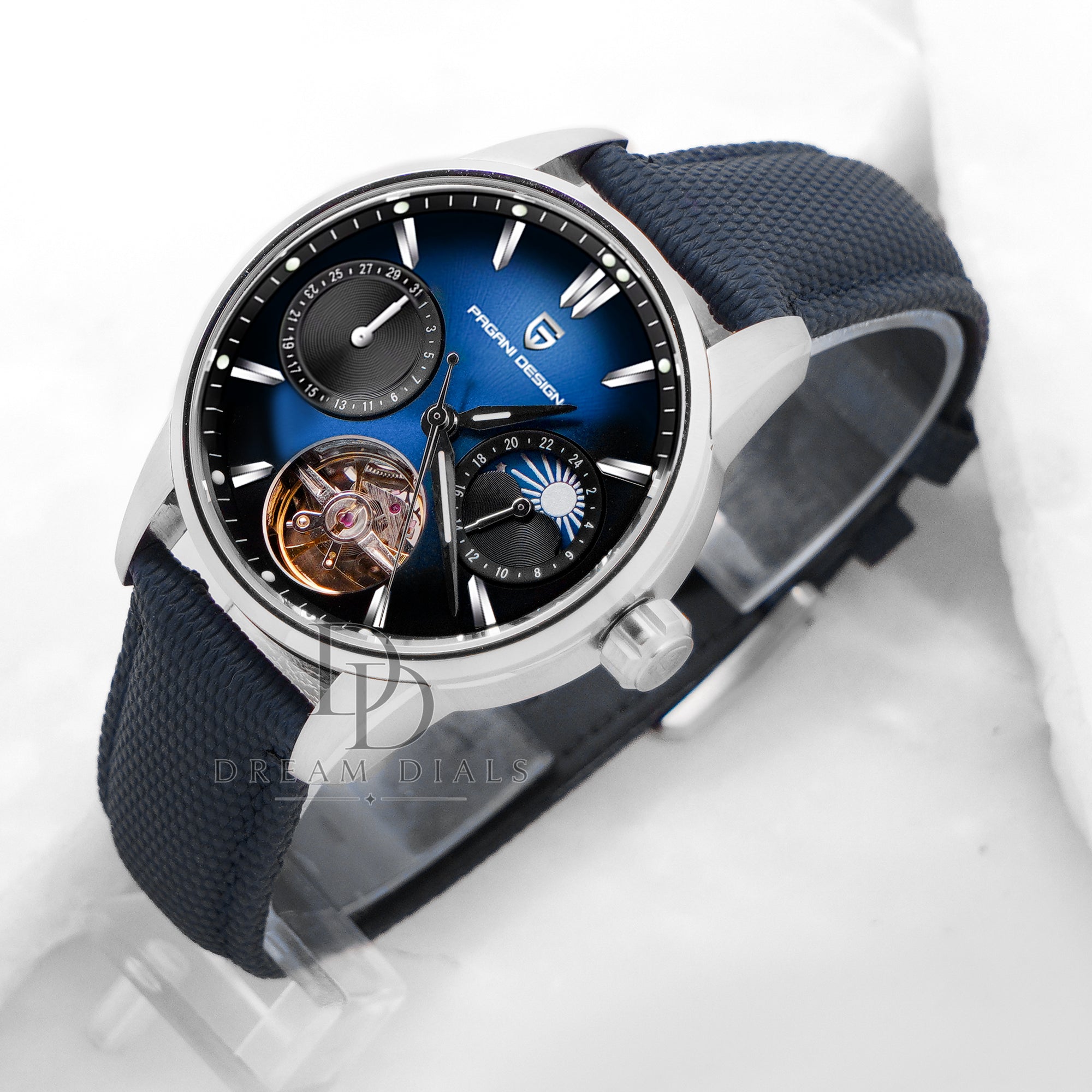 Pagani Design Men Tourbillon Silver With Blue Dial Mechanical Watch Ys021