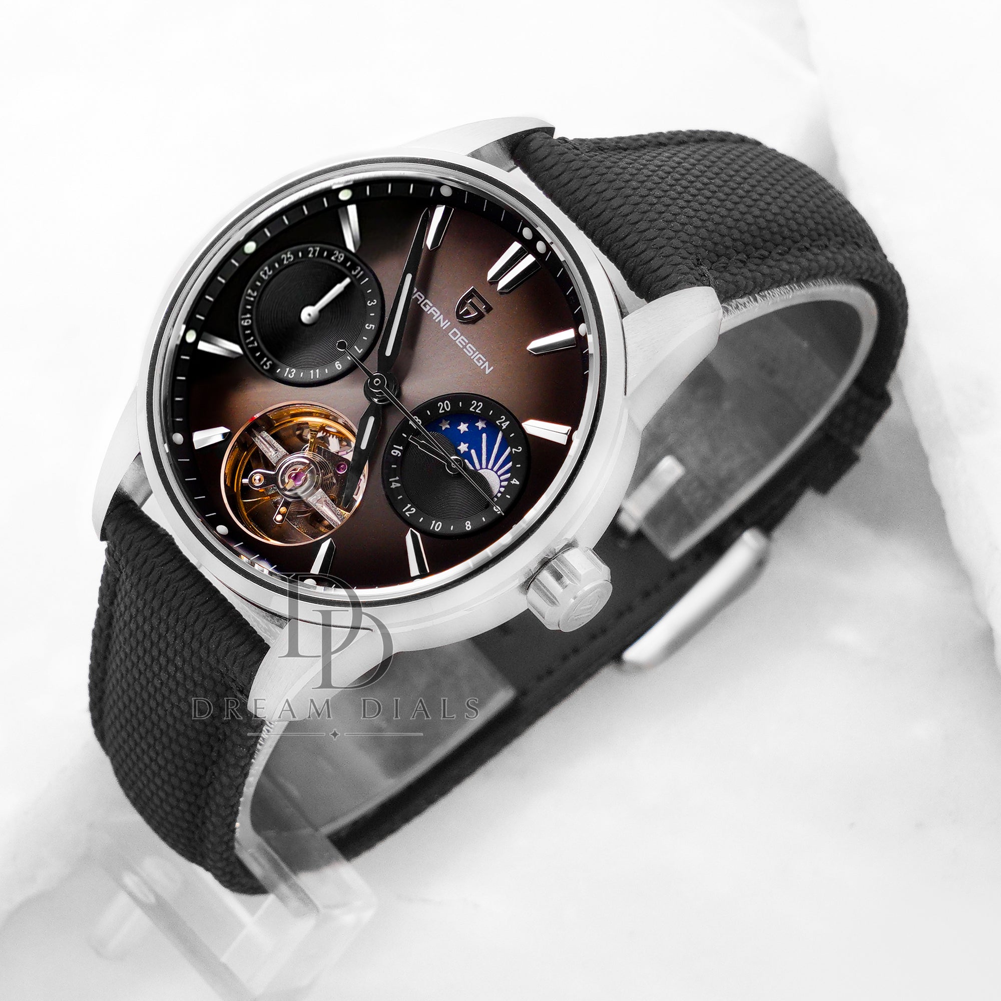 Pagani Design Mens Tourbillon Silver With Black Dial Mechanical Watch Ys021