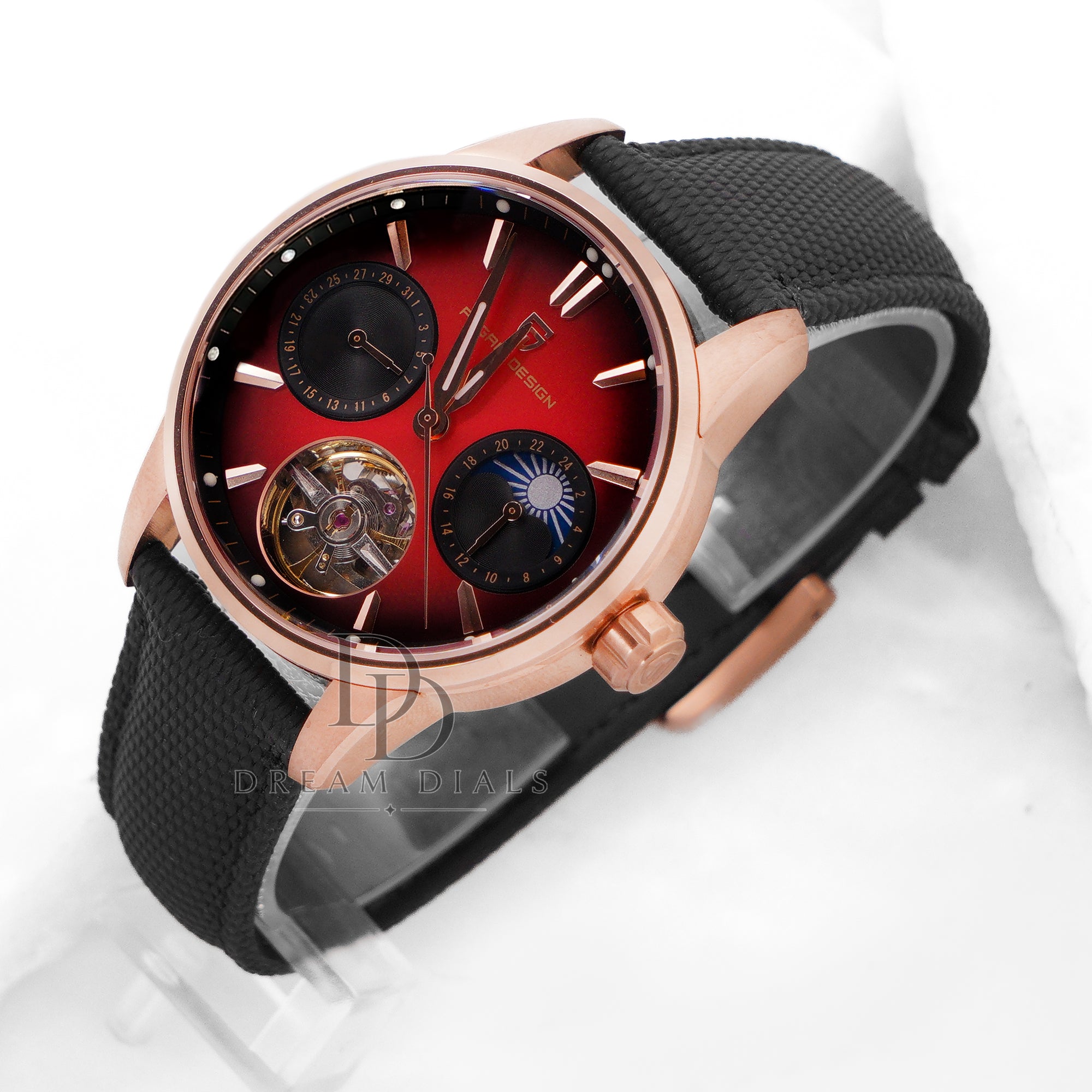 Pagani Design Men's Tourbillon Rose Gold With Red Dial Mechanical Watch Ys021