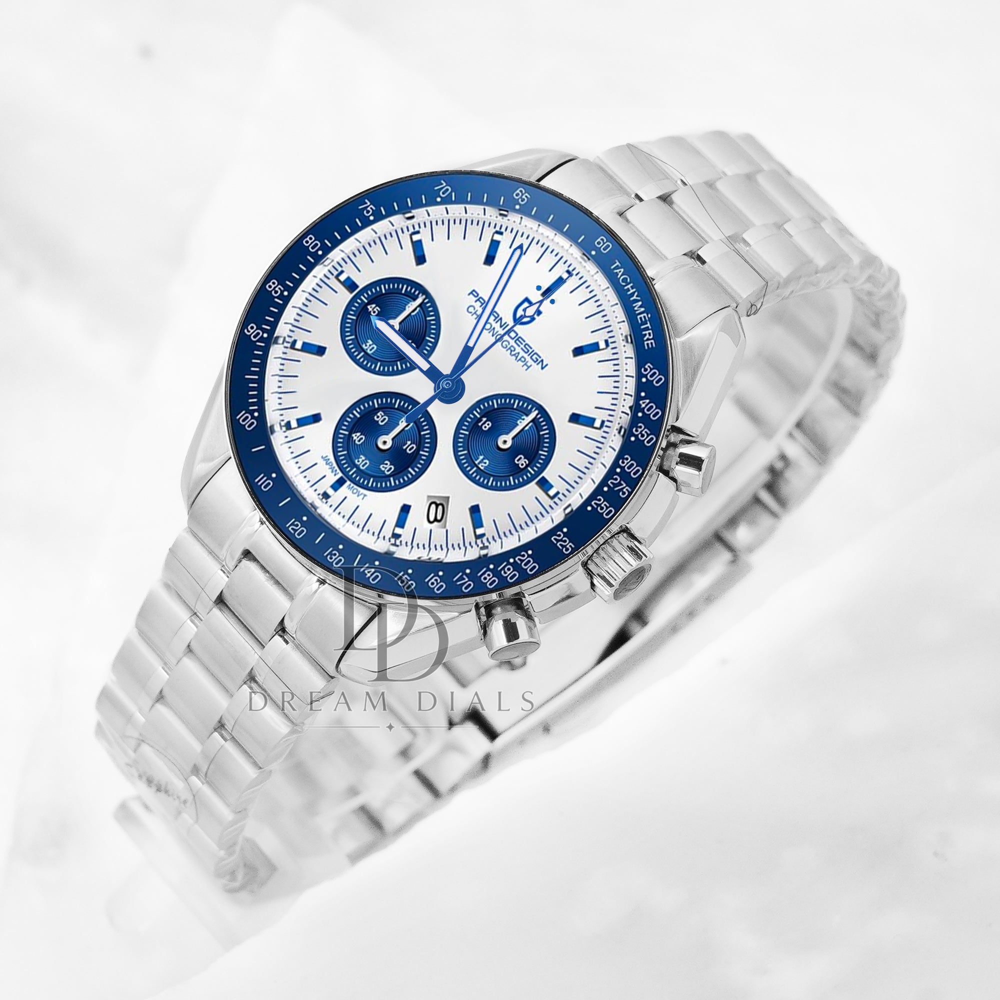 Pagani Design Men's Blue And White Dial Chain Watch Chronograph | Pd-1701