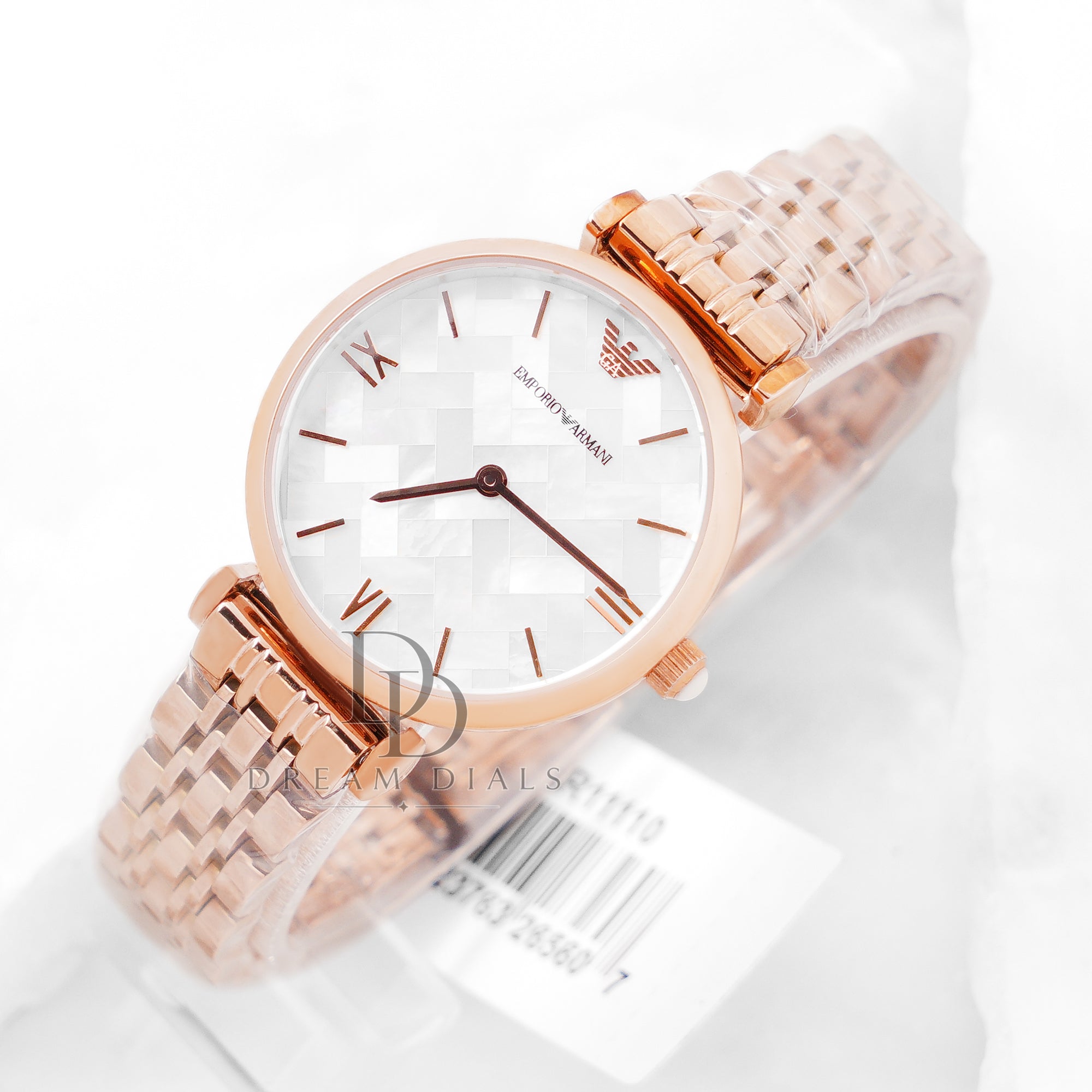 EMPORIO ARMANI Mother of pearl Dial Rose Gold Stainless Steel Watch For Ladies - AR11110