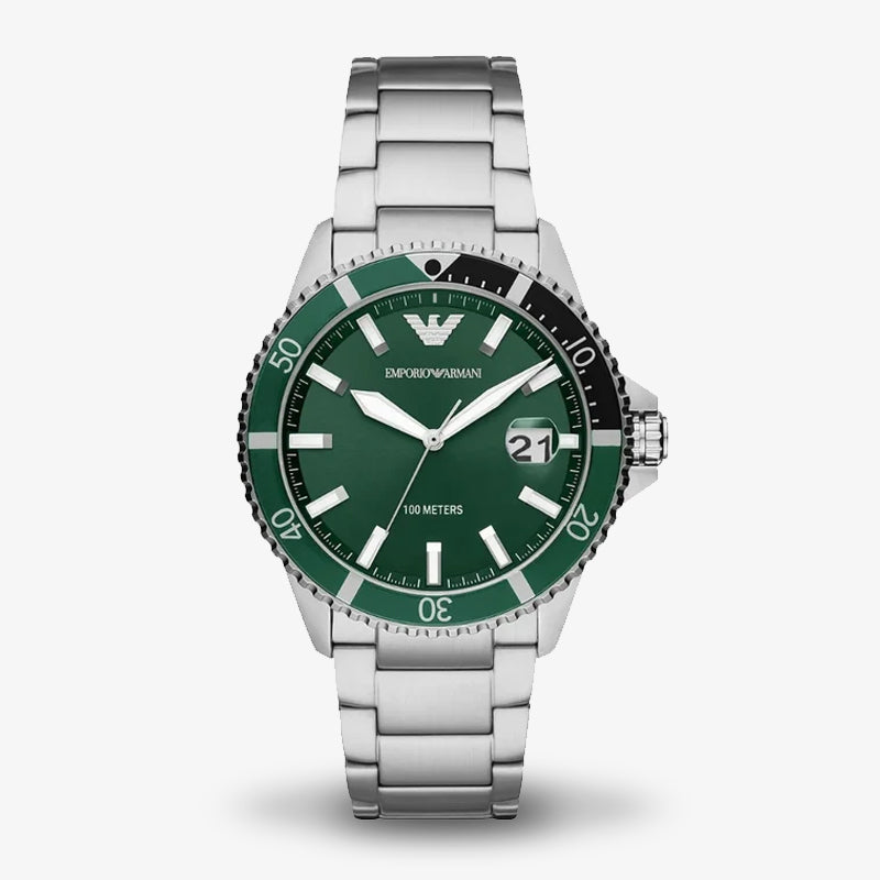 Emporio Armani Men’s Quartz Stainless Steel Green Dial 42mm Watch AR11338 front view