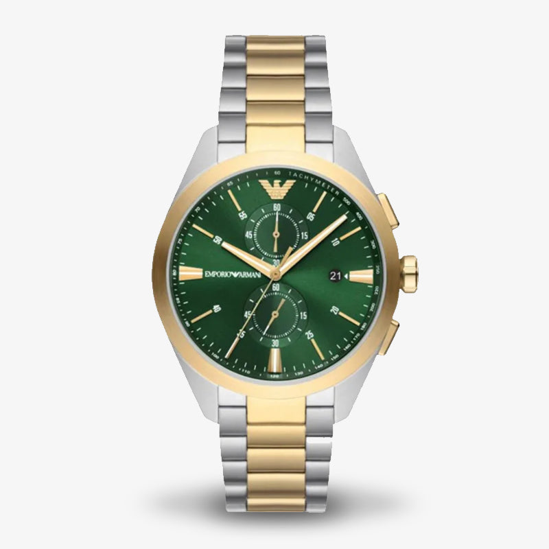 Emporio Armani Men’s Quartz Two Tone Stainless Steel Green Dial 43mm Watch AR11511 Front