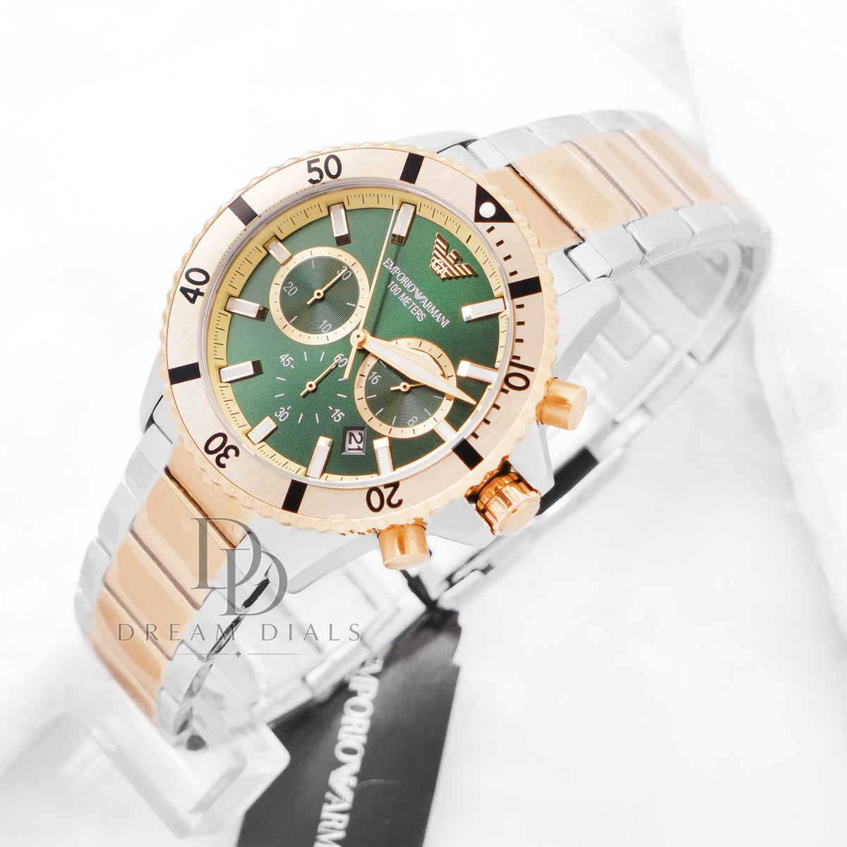Emporio Armani Men’s Quartz Two-tone Stainless Steel Green Dial 43mm Watch AR11586