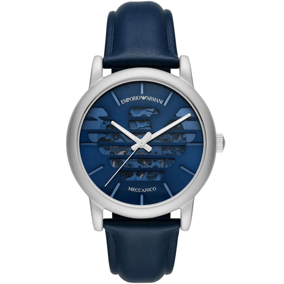 Emporio Armani  Luigi Meccanico Men’s Automatic Leather Strap Blue Dial 43mm Watch AR60030