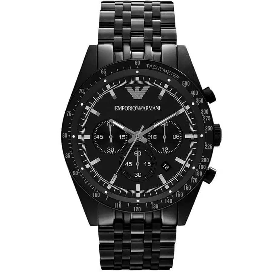 Emporio Armani Black Stainless Steel Black Dial Quartz Watch For Gents AR5989