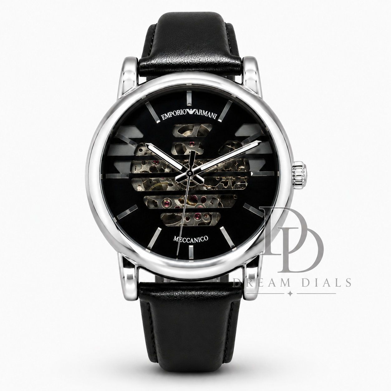 Emporio Armani Luigi Meccanico AR60040 Men’s Automatic Black Leather Strap Black Dial 43mm Watch