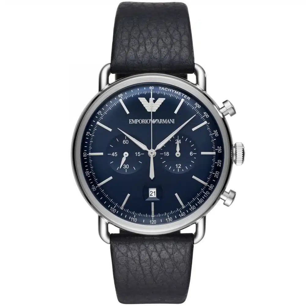 Emporio Armani Men’s Chronograph Quartz Leather Strap Blue Dial 43mm Watch AR11105