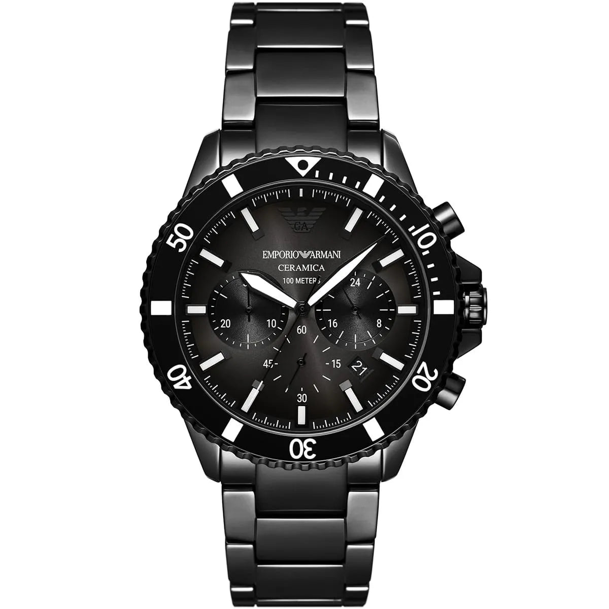 Emporio Armani Men’s Black Ceramic Chain Black Dial 43mm Watch AR70010