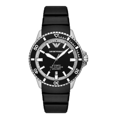Emporio Armani Sea Explorer Men’s Automatic Black Silicone Strap Black Dial 42mm Watch AR60078