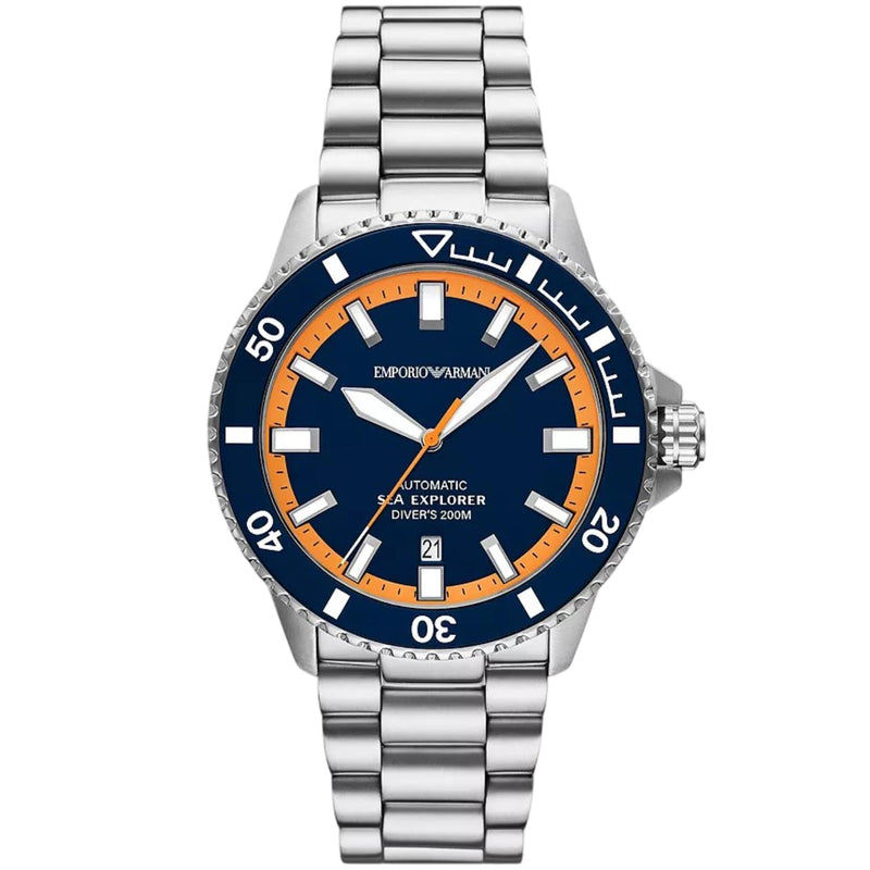 Emporio Armani Sea Explorer Men’s Automatic Silver Stainless Steel Blue Dial 42mm Watch AR60090