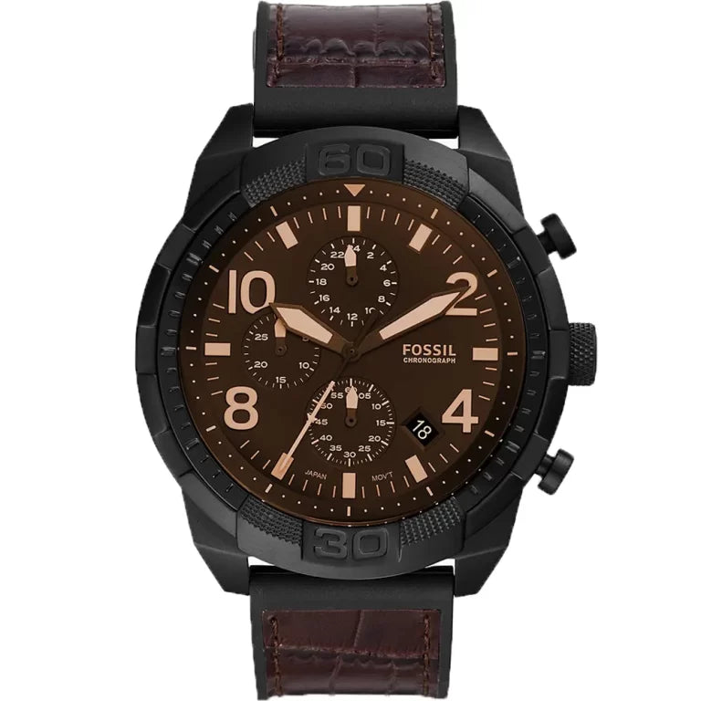 Fossil Men’s Chronograph Quartz Leather Strap Brown Dial 50mm Watch FS5713