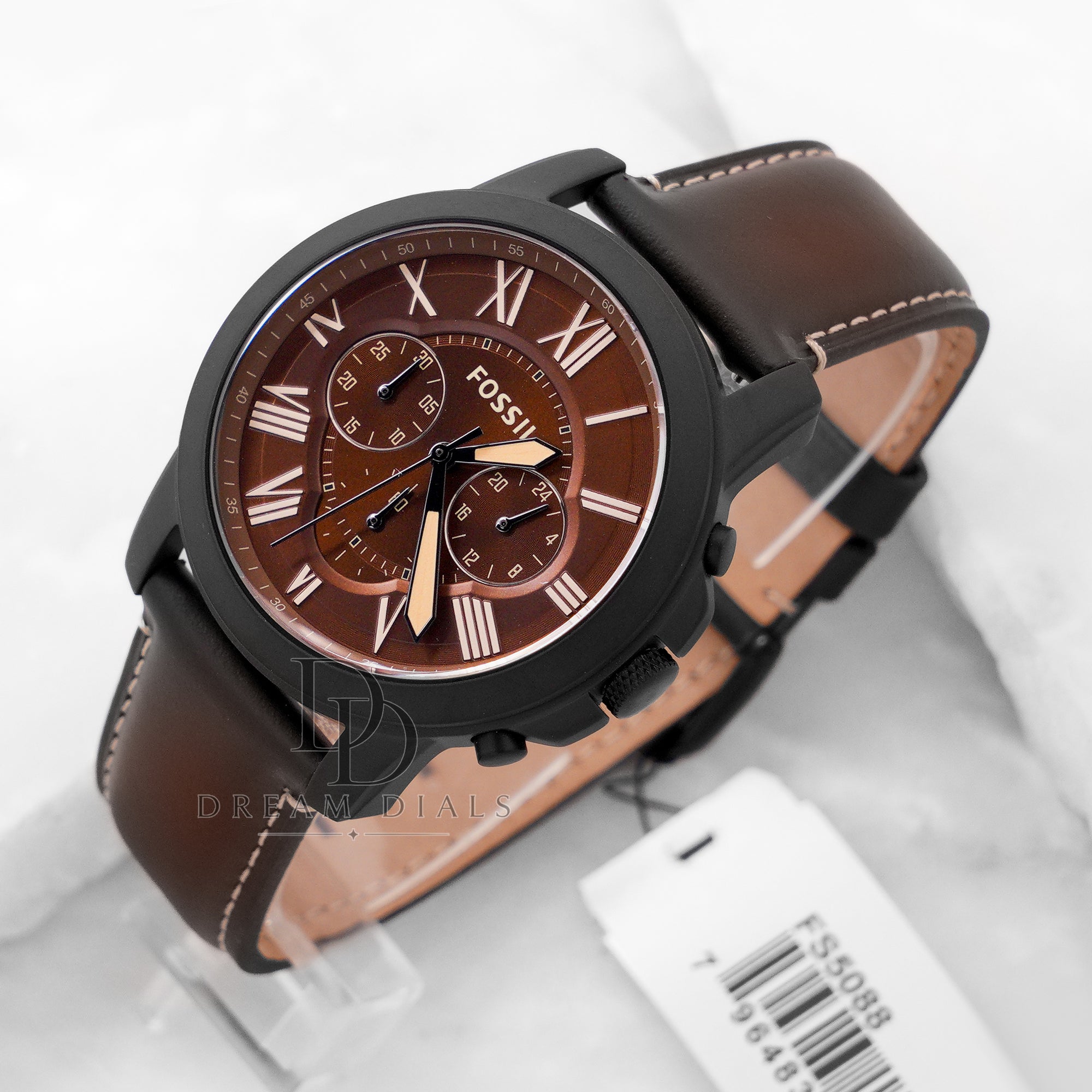 Fossil Men’s Chronograph Quartz Leather Strap Brown Dial 44mm Watch FS5088