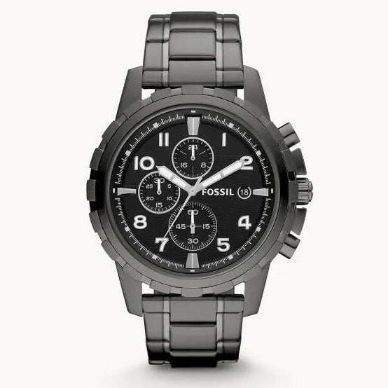 Fossil Men’s Chronograph Quartz Grey Stainless Steel Black Dial 45mm Watch FS4721
