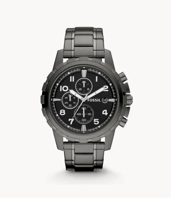 Fossil Men’s Chronograph Quartz Grey Stainless Steel Black Dial 45mm Watch FS4721