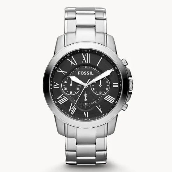 Fossil Men’s Chronograph Quartz Silver Stainless Steel Black Dial 44mm Watch FS4736