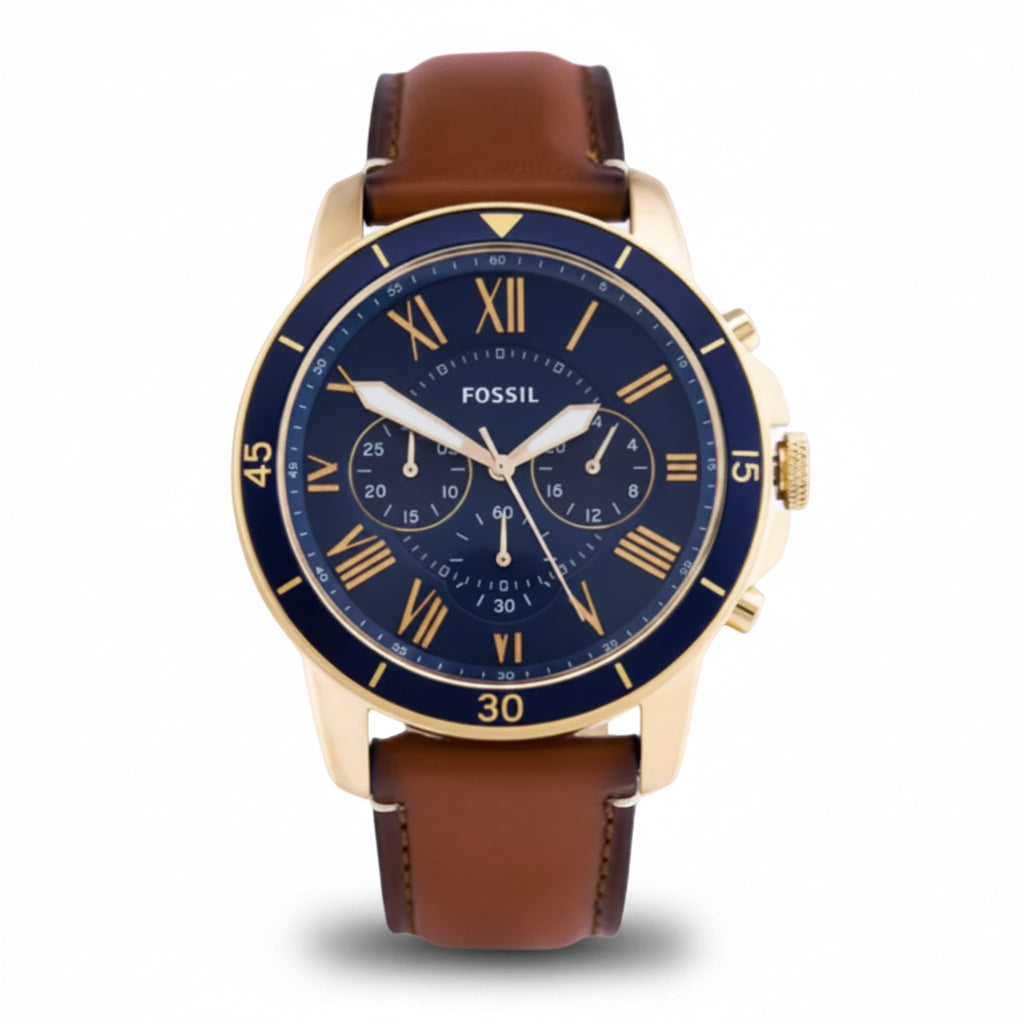 Fossil Men’s Quartz Brown Leather Strap Blue Dial 44mm Watch FS5268