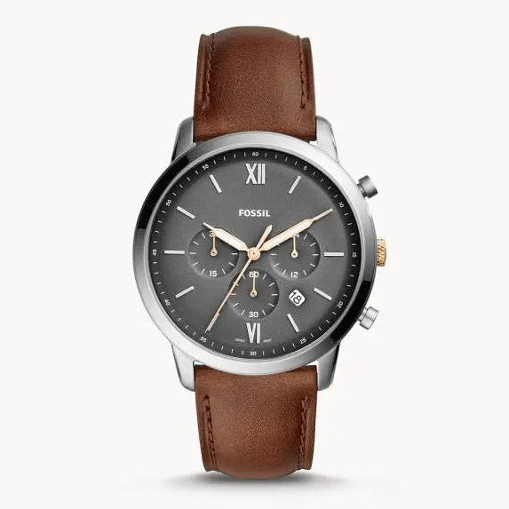 Fossil Men’s Chronograph Quartz Brown Leather Strap Grey Dial 44mm Watch FS5408