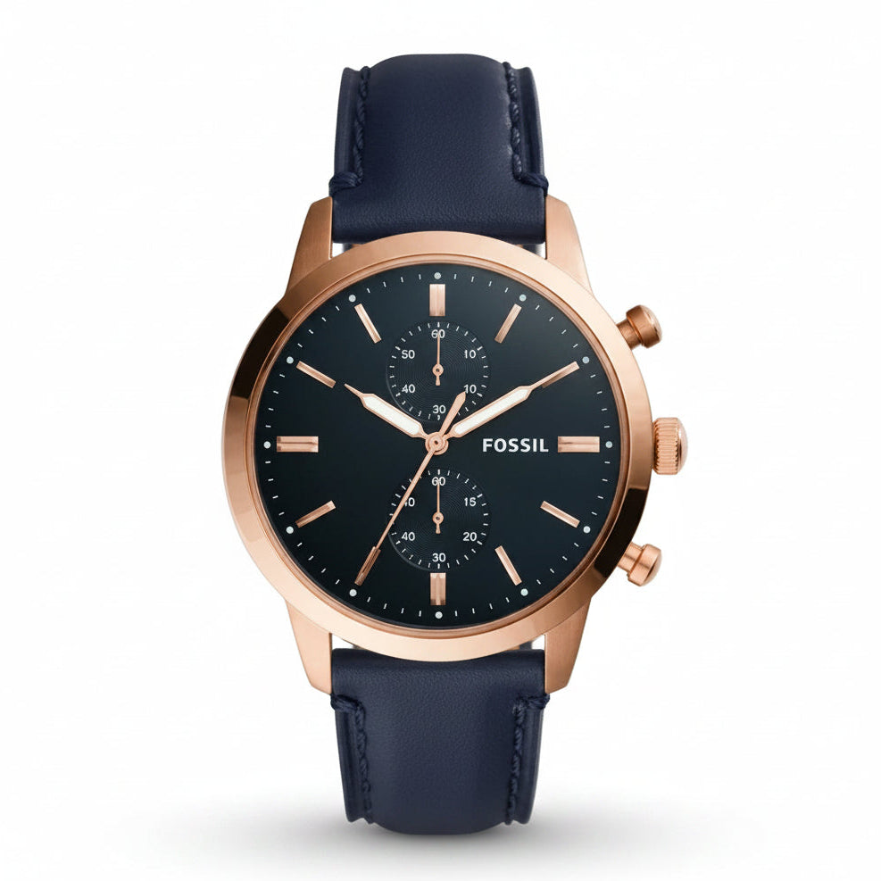 Fossil Men’s Chronograph Quartz Blue Leather Strap Blue Dial 44mm Watch FS5436