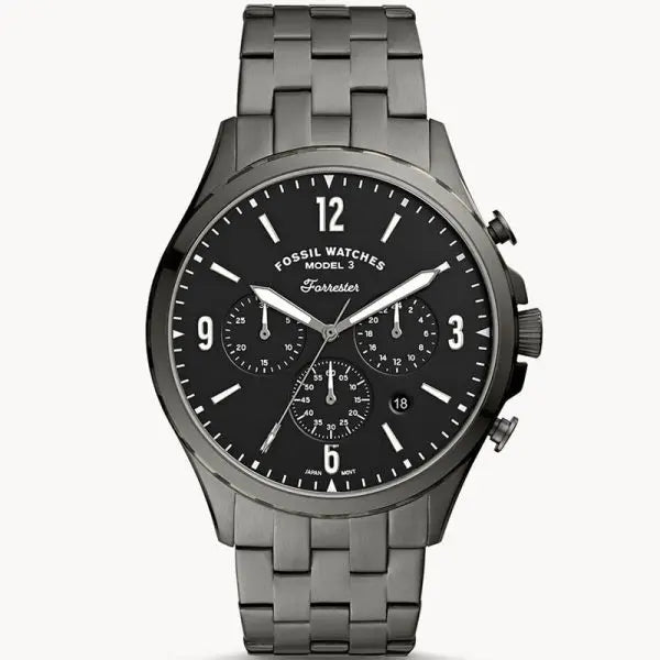 Fossil Men’s Chronograph Quartz Grey Stainless Steel Black Dial 46mm Watch FS5606