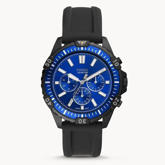 Fossil Garrett Chronograph Blue Dial Black Rubber Strap Watch for Men  FS5695
