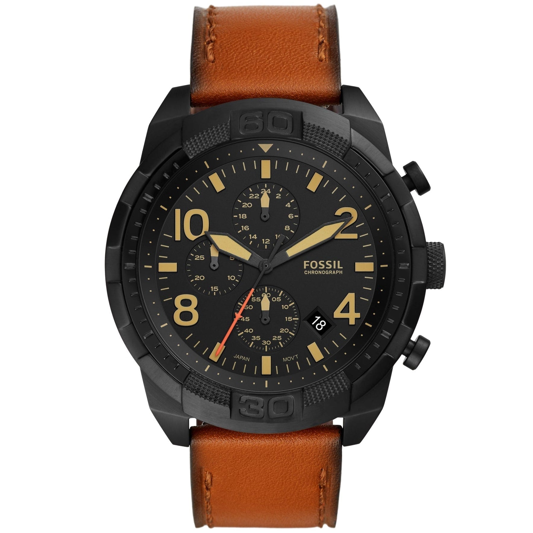 Fossil Men’s Chronograph Leather Strap Black Dial 50mm Watch FS5714