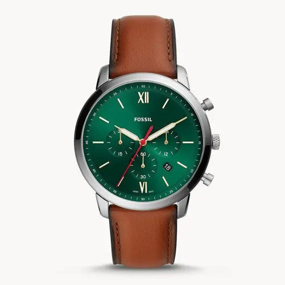 Fossil Men’s Chronograph Leather Strap Green Dial 44mm Watch FS5735