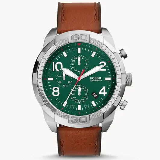 Fossil Men’s Chronograph Quartz Leather Strap Green Dial 50mm Watch FS5738