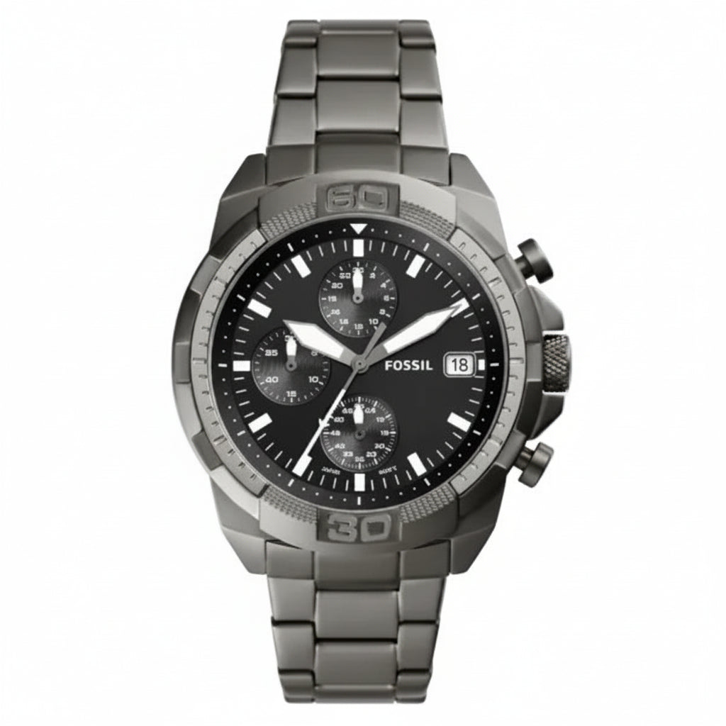 Fossil Men’s Grey Stainless Steel Black Dial 44mm Watch FS5852