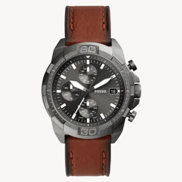 Fossil Men’s Quartz Brown Leather Strap Grey Dial 44mm Watch FS5855