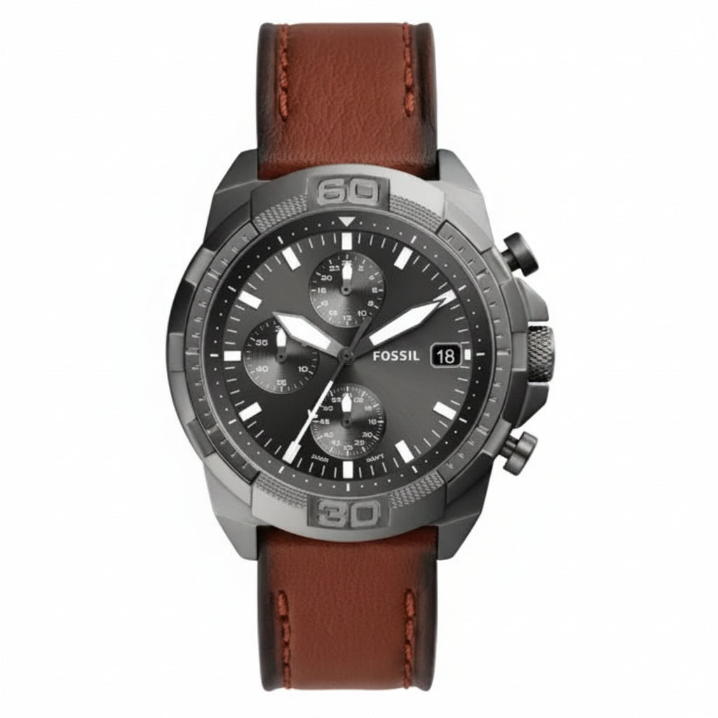 Fossil Men’s Brown Leather Strap Grey Dial 44mm Watch FS5855