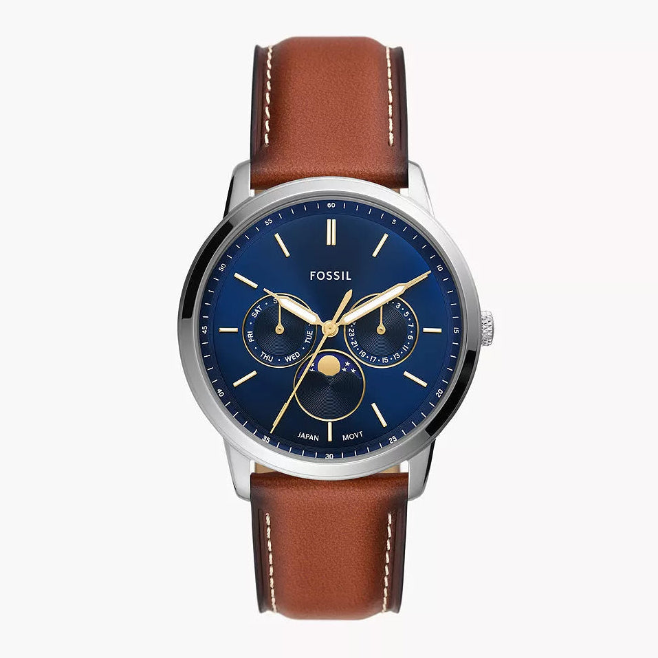 Fossil Men’s Quartz Brown Leather Strap Blue Dial 42mm Watch FS5903