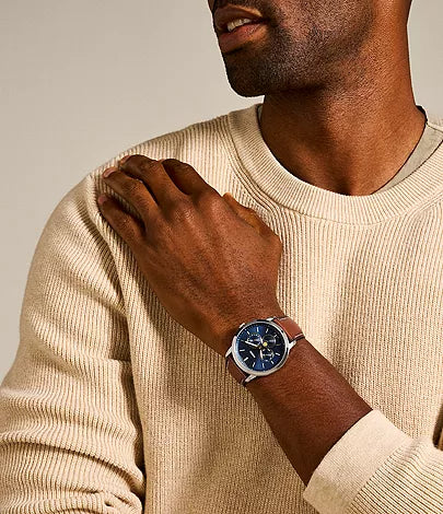Fossil Men’s Quartz Brown Leather Strap Blue Dial 42mm Watch FS5903