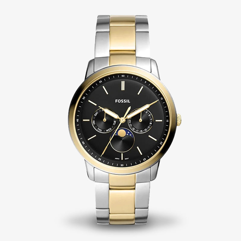 Fossil Moonphase Two-Tone Stainless Steel Black Dial  Miyota Quartz Watch for Gents - FS5906