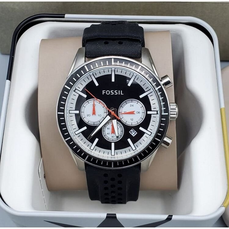 Fossil Men’s Chronograph Black Silicone Strap Black 45mm Watch BQ1261