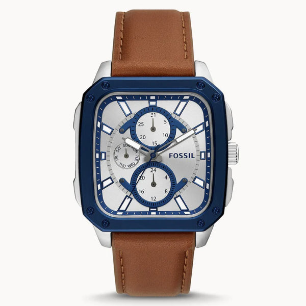 Fossil Men’s Quartz Brown Leather Strap Silver Dial 42mm Watch BQ2658