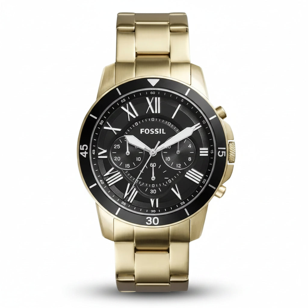 Fossil Men’s Chronograph Quartz Gold Stainless Steel Black Dial 44mm Watch FS5267