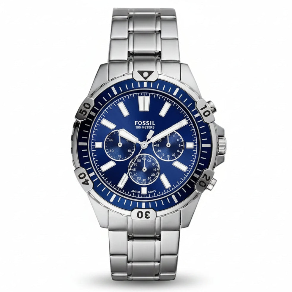 Fossil Men’s Chronograph Quartz Silver Stainless Steel Blue Dial 44mm Watch FS5623
