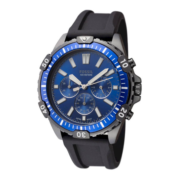 Fossil Garrett Chronograph Blue Dial Black Rubber Strap Watch for Men  FS5695
