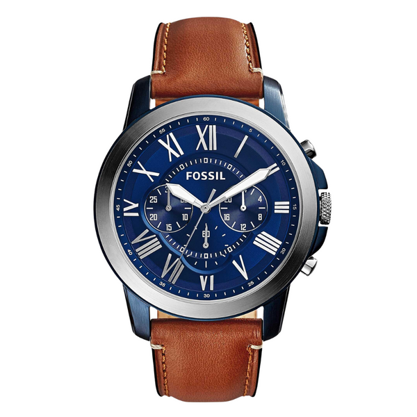 Fossil Grant Brown Leather Strap Blue Dial Chronograph Watch for Gents FS5151
