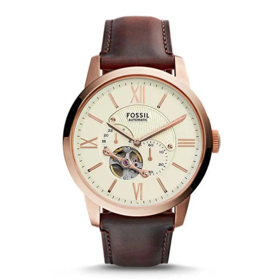 Fossil Men’s Automatic Leather Strap Beige Dial 44mm Watch ME3105