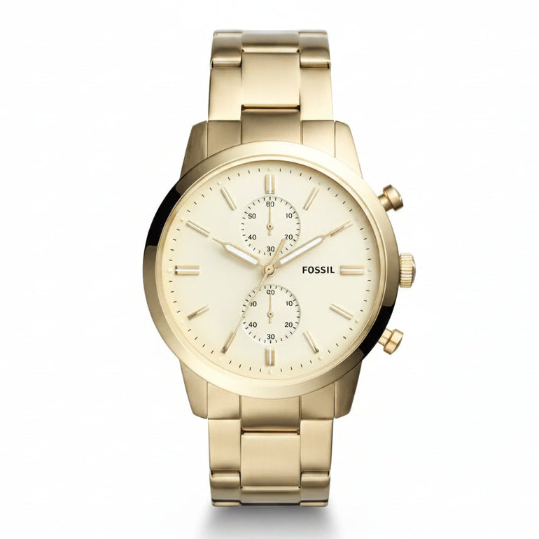Fossil Men’s Chronograph Quartz Gold Stainless Steel White Dial 44mm Watch FS5348 Pakistan