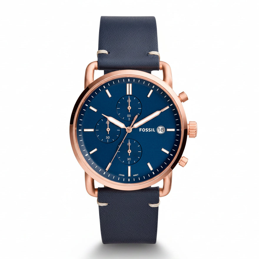 Fossil Men’s Quartz Blue Leather Strap Blue Dial 42mm Watch FS5404