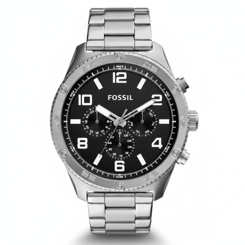 Fossil Men’s Quartz Silver Stainless Steel Black Dial 50mm Watch BQ2797