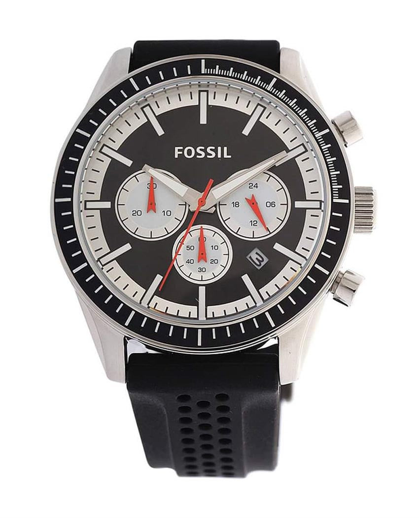 Fossil Men’s Chronograph Black Silicone Strap Black 45mm Watch BQ1261